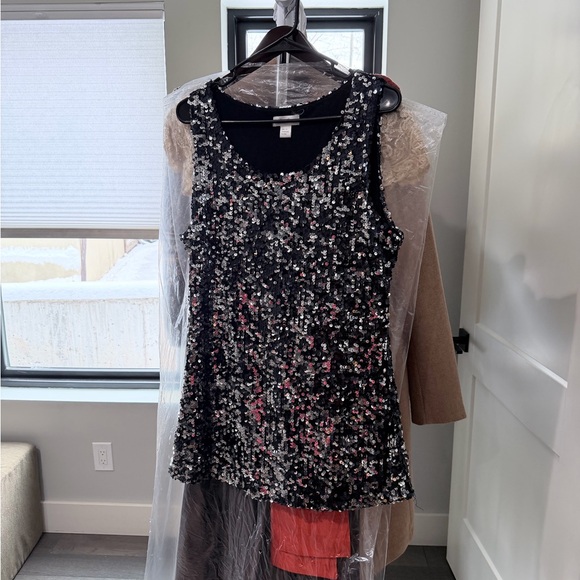 Vintage Neiman Marcus black & silver sequin tunic top, size 1X (fits like a L). - Picture 2 of 7
